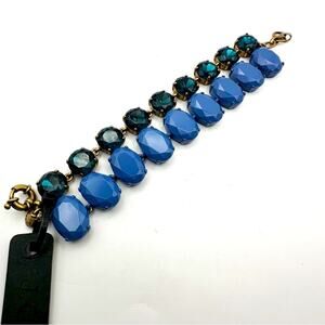 J Crew Blue Double Row Tennis Bracelet Crystal Statement NWT Oversized Preppy